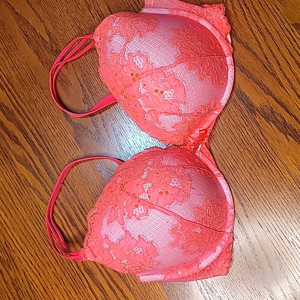 Coral Rhinestone Victoria Secret Bra 40D